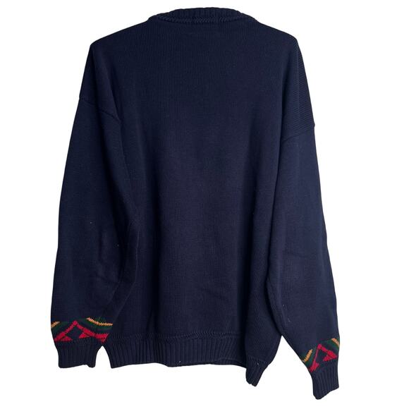 Vintage 90s Hathaway Size XL Navy Embroidered Golf Sweater Mens Hand Intarsia - Picture 2 of 10